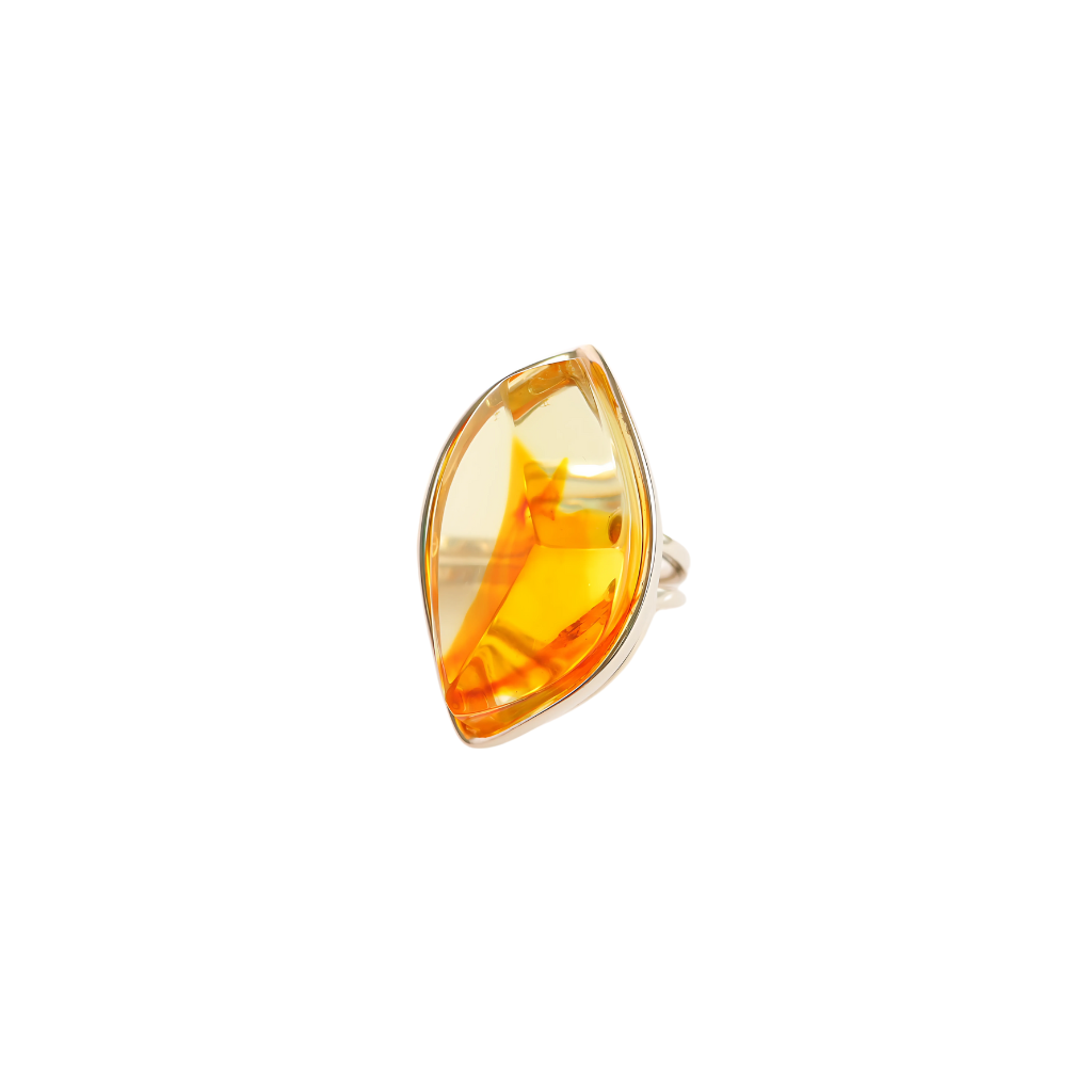 Natural Baltic Lemon Amber Ombre Adjustable Ring in 925 Sterling Silver