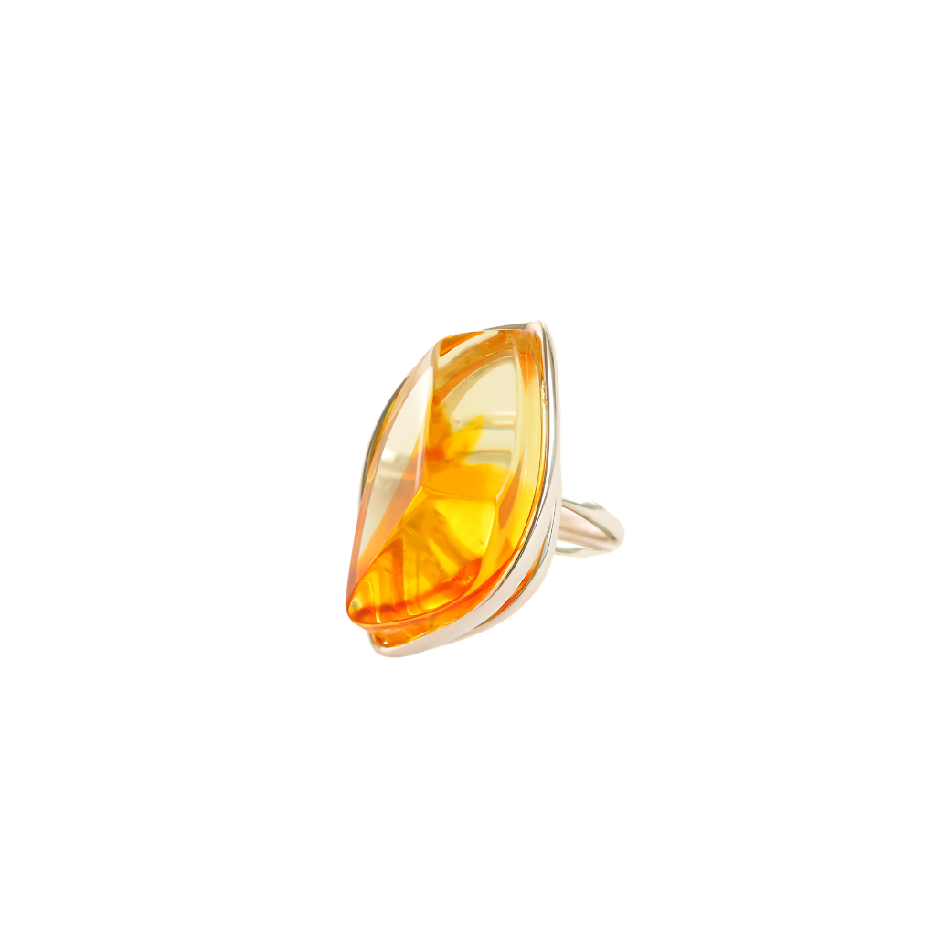 Natural Baltic Lemon Amber Ombre Adjustable Ring in 925 Sterling Silver