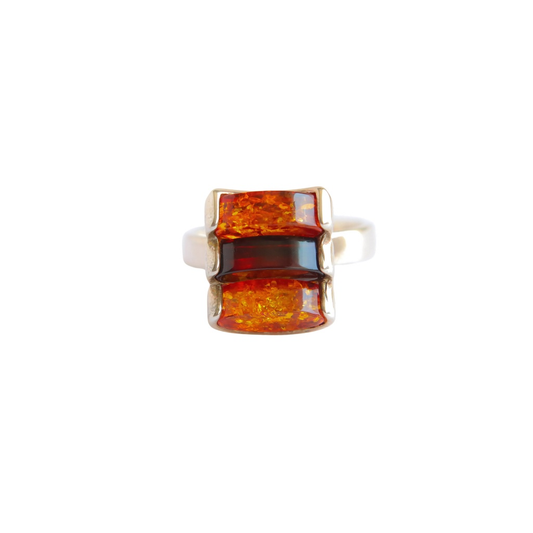 Amber Ring in 925 Sterling Silver | Lithuanian Cherry & Cognac Design