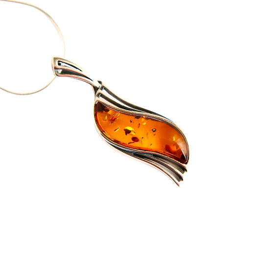 Amber Necklace – Genuine Lithuanian Cognac Pendant in Sterling Silver