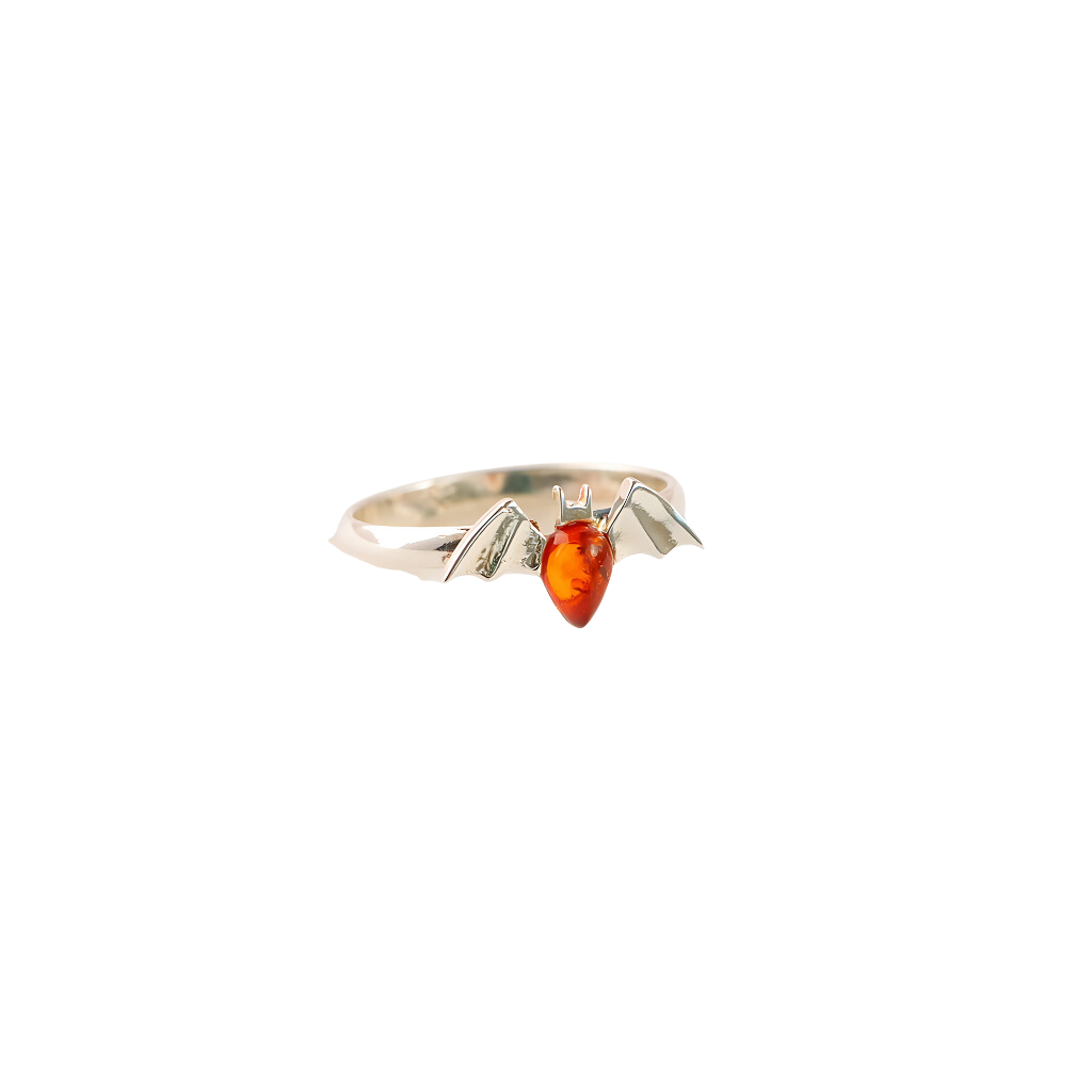 Baltic Amber Tiny Bat Ring in 925 Sterling Silver