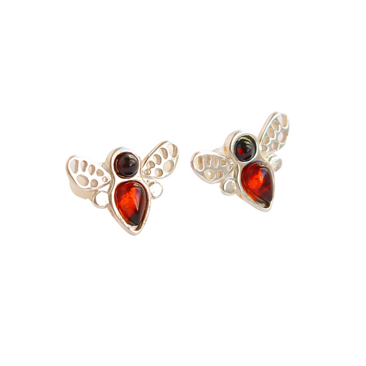 Natural Baltic Cherry Amber Tiny Bumble Bee Stud Earrings