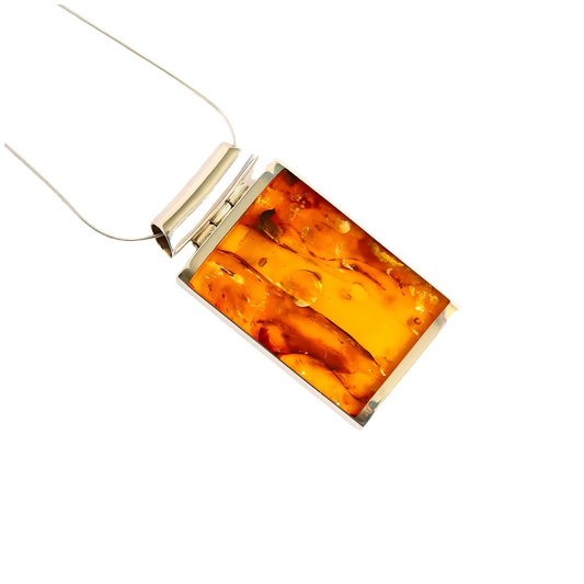 Handmade Natural Baltic Cognac Amber Necklace in 925 Sterling Silver