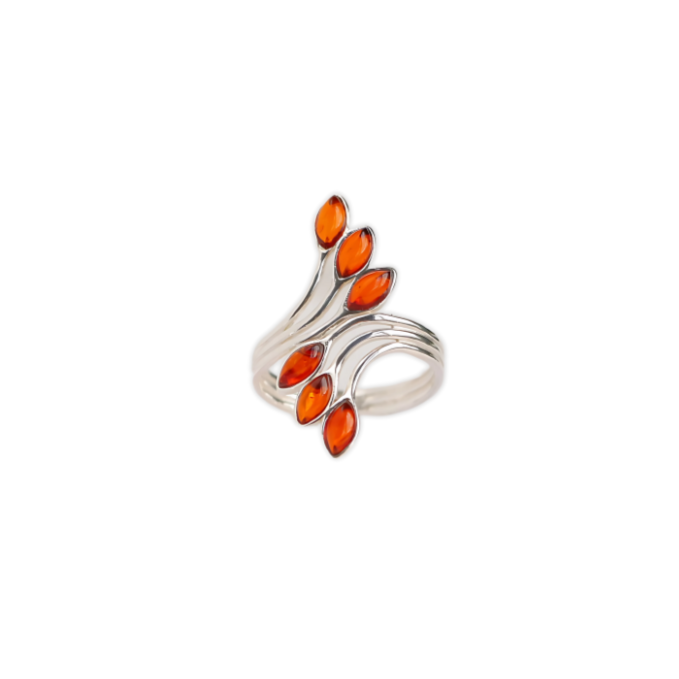 Baltic Amber Leaf Ring|Genuine Cognac Amber|925 Sterling Silver