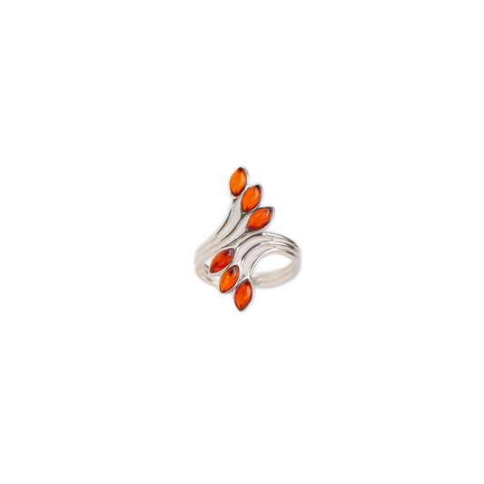 Baltic Amber Leaf Ring|Genuine Cognac Amber|925 Sterling Silver