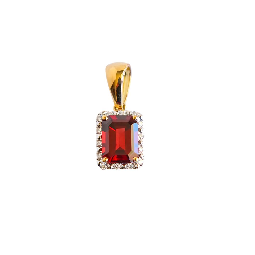 18k Gold Garnet and Fine Diamond Pendant (Pendant Only)