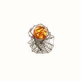 Natural Baltic Cognac Amber Adjustable Spider Statement Ring in 925 Sterling Silver