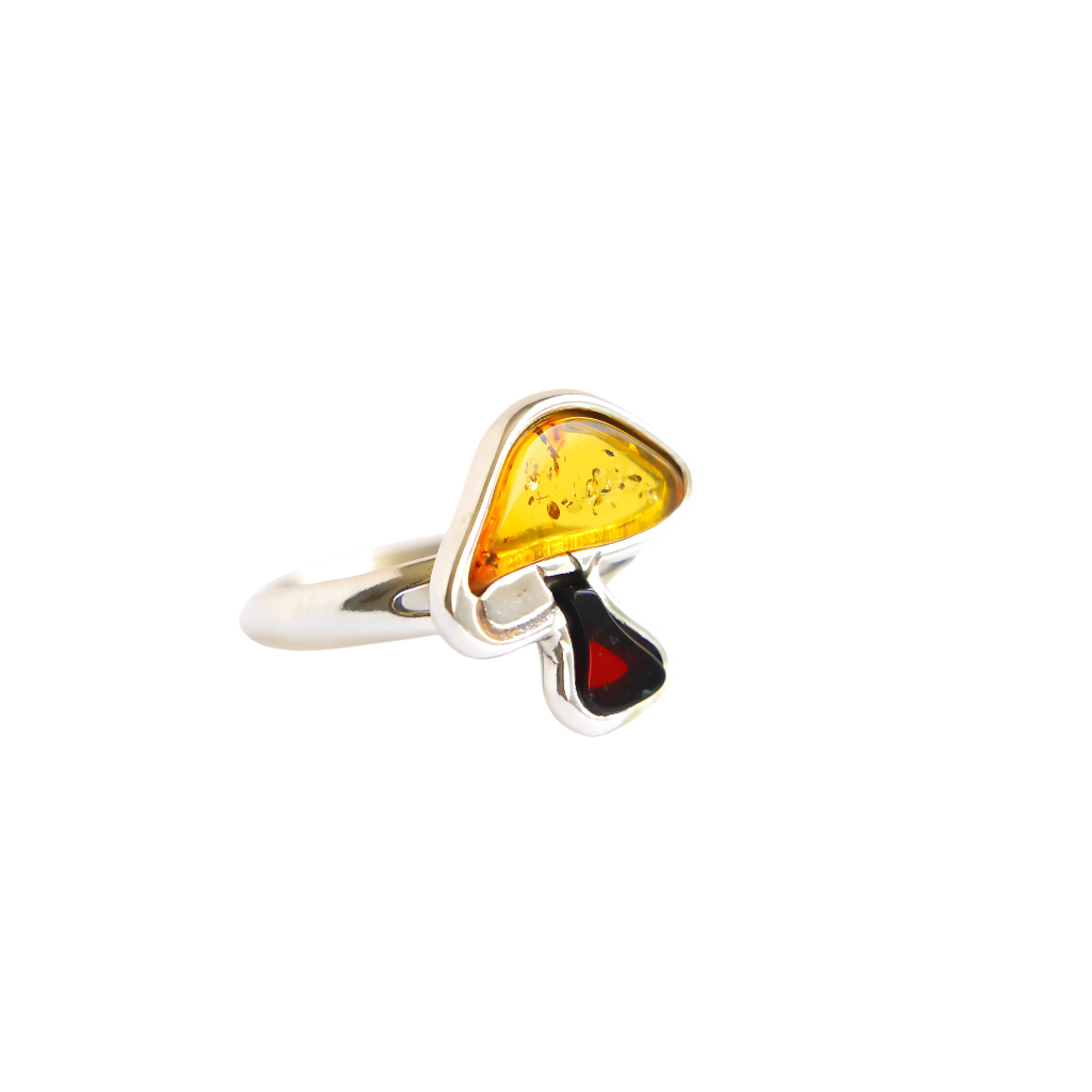 Mushroom Ring –  Baltic Amber Sterling Silver Adjustable Magic Ring