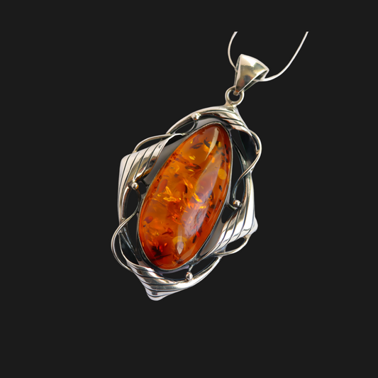 Natural Baltic Cognac Fire Amber Handmade Pendant Necklace