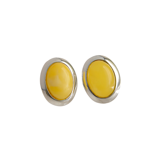 Baltic Butterscotch Amber oval clip-on earrings in 925 sterling silver.