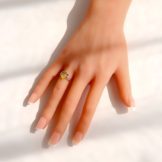 Lemon Baltic Amber Bat Ring in Sterling Silver