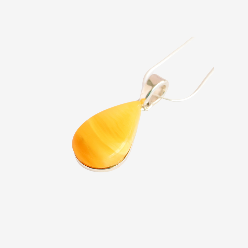 Natural Baltic Lemon Amber Pear Cut Pendant Necklace in 925 Sterling Silver