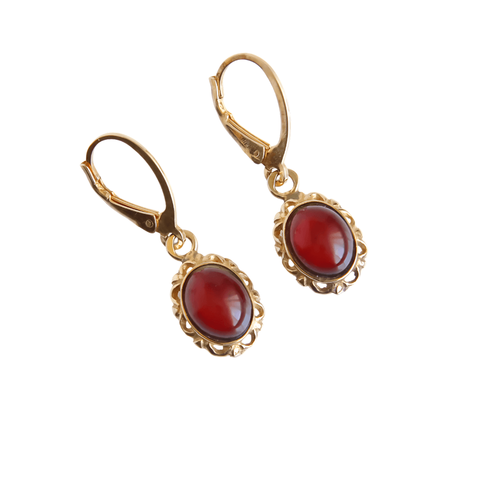 Cherry Amber Victorian Earrings – 14k Gold over Sterling Silver