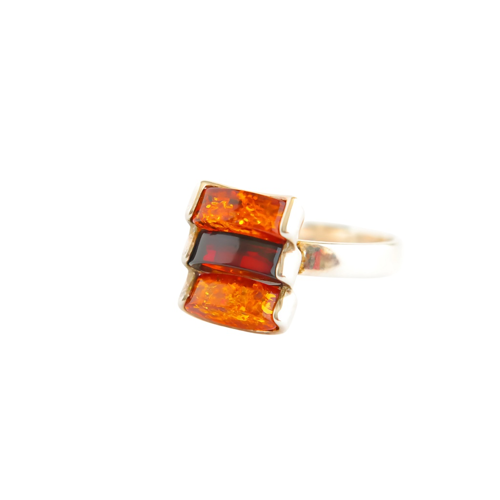 Amber Ring in 925 Sterling Silver | Lithuanian Cherry & Cognac Design