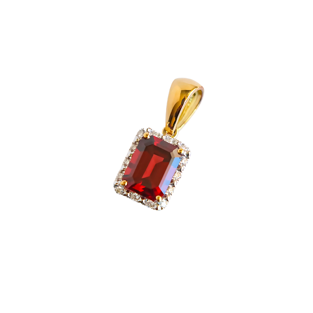 18k Gold Garnet and Fine Diamond Pendant (Pendant Only)