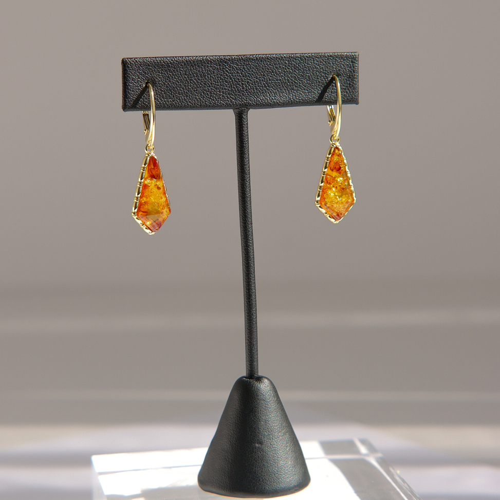 Cognac Baltic Amber Gold Dangle Earrings in Sterling Silver