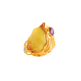 Natural Baltic Butterscotch Amber Ring 14K Gold Plated Boulder Spider with Amethyst