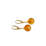 Gold Dangle Earrings| Lithuanian Amber Sphere Modern Earrings