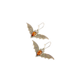 Natural Baltic Cognac Amber Luxury Bat Earrings in 925 Sterling Silver