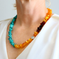 Turquoise Necklace with Baltic Amber- Southwestern Beaded Statement Piece