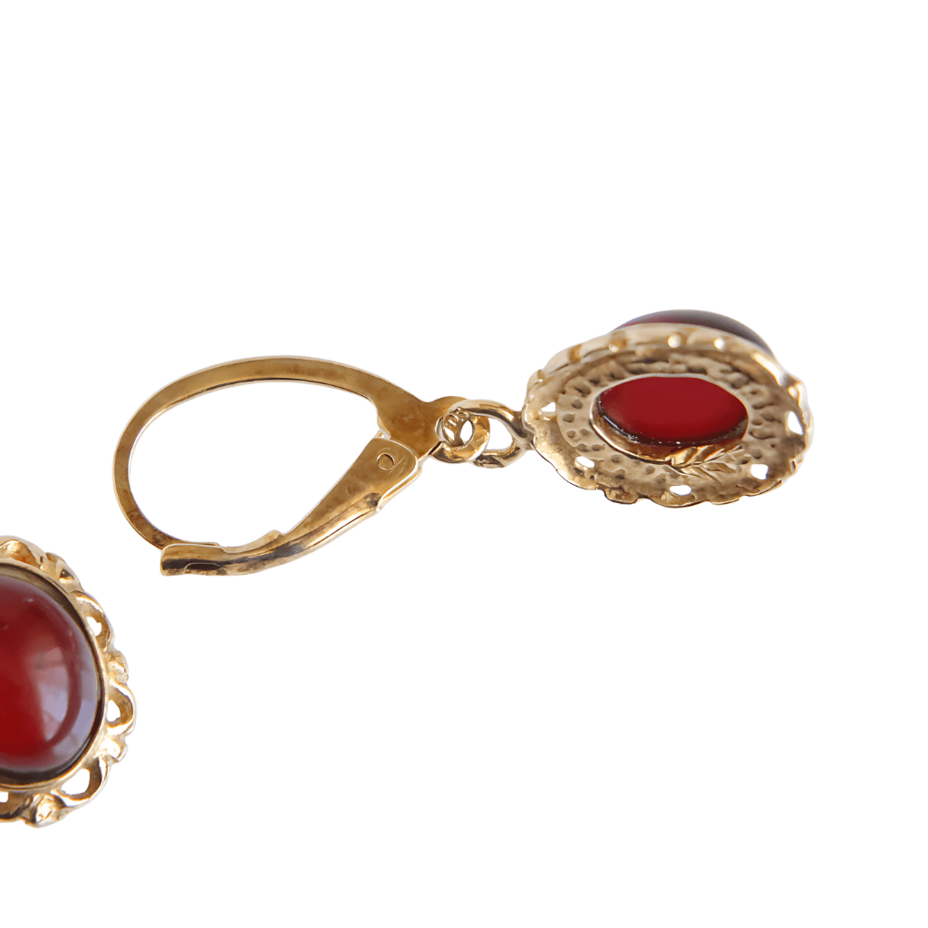 Cherry Amber Victorian Earrings – 14k Gold over Sterling Silver