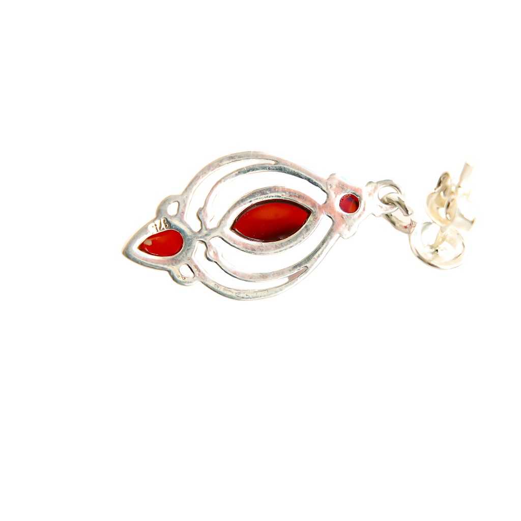 Baltic cherry amber Victorian style dangle earrings in 925 sterling silver.