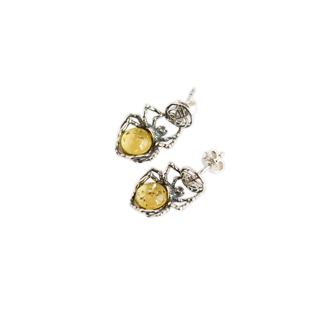 Baltic Amber Spider Earrings in 925 Sterling Silver