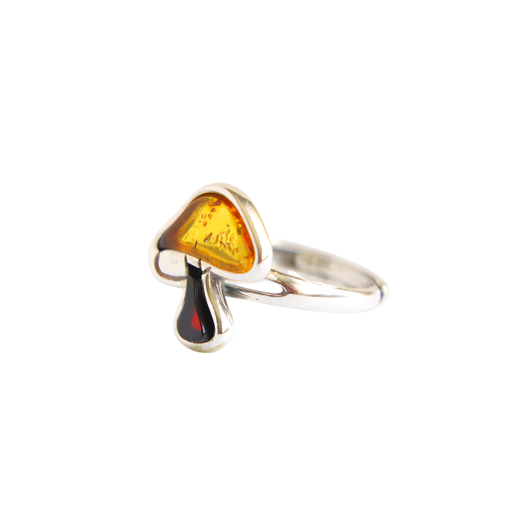 Mushroom Ring –  Baltic Amber Sterling Silver Adjustable Magic Ring