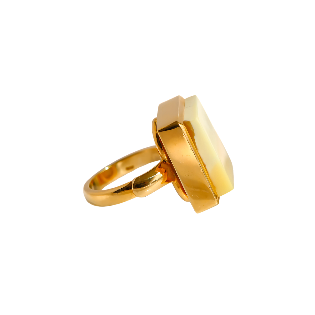 White amber square cut ring in 14k gold plated sterling silver.
