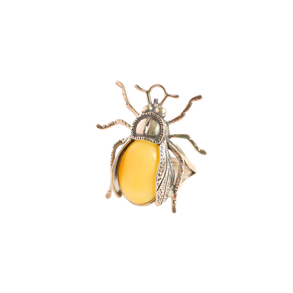 Natural Baltic Butterscotch Amber Adjustable Scarab Beetle Ring in 925 Sterling Silver