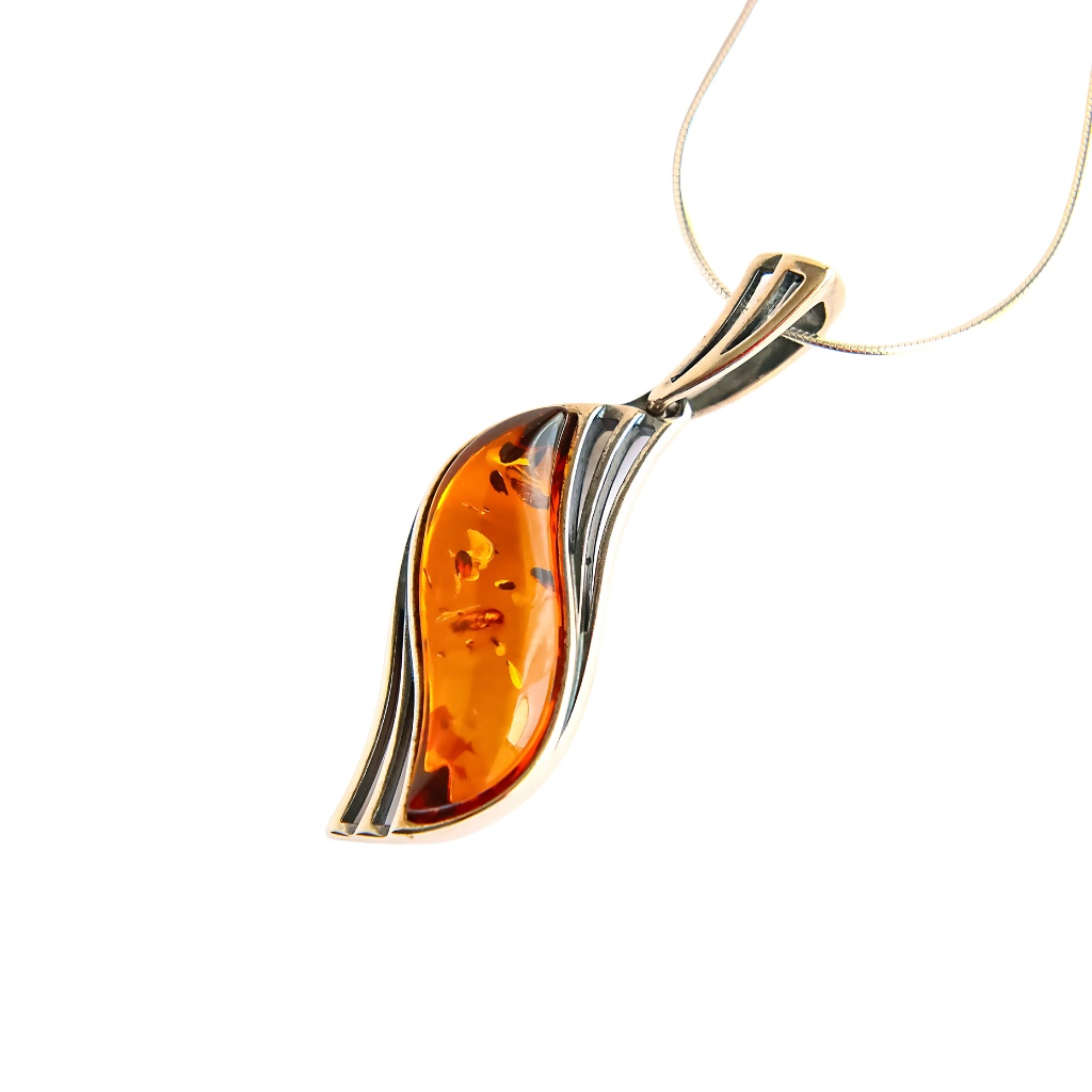 Amber Necklace – Genuine Lithuanian Cognac Pendant in Sterling Silver