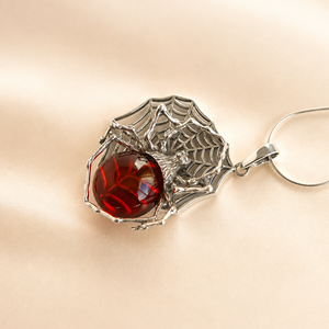 Cherry Amber Spider Necklace in Sterling Silver