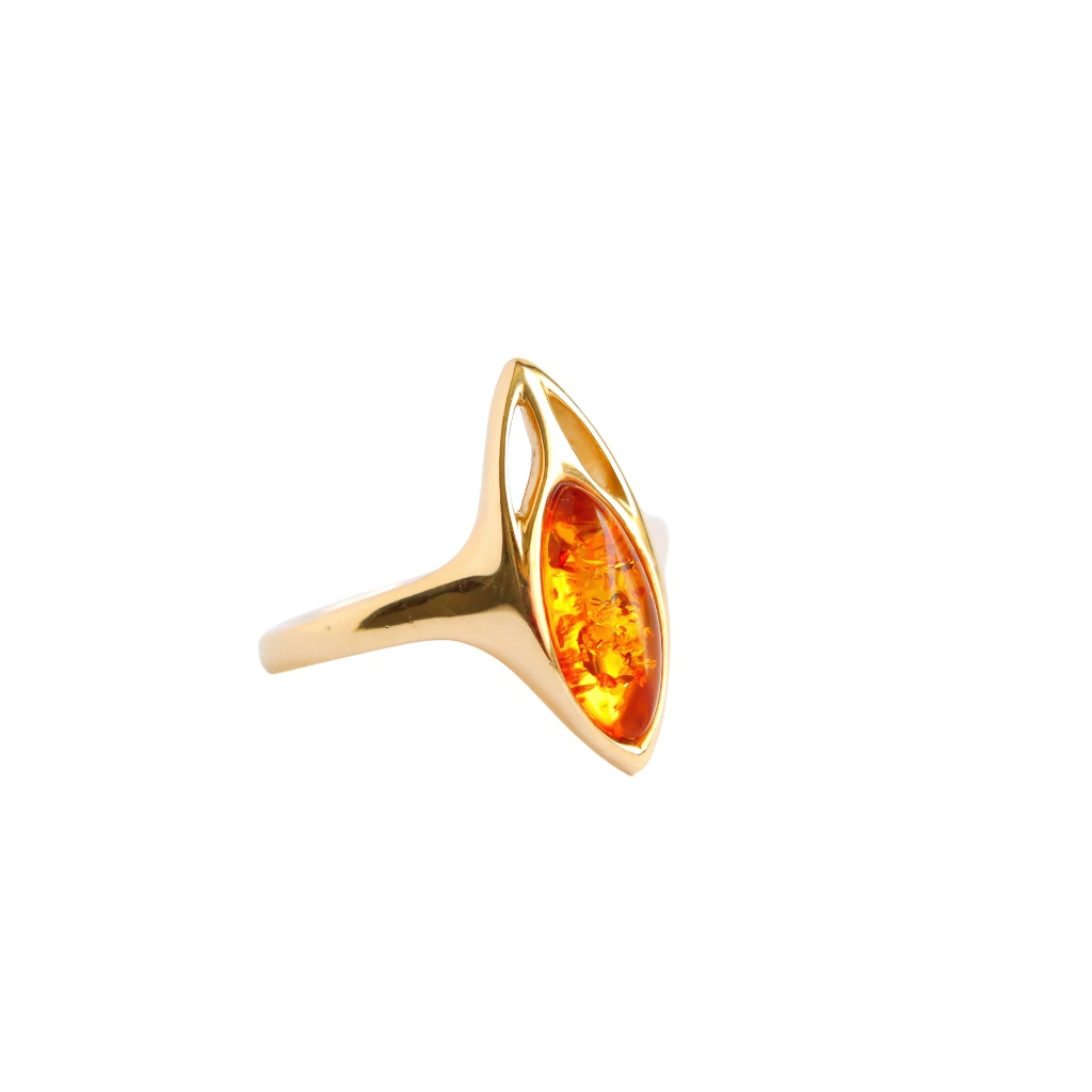 14K gold ring with marquise cut Cognac amber stone. Gold Amber Ring