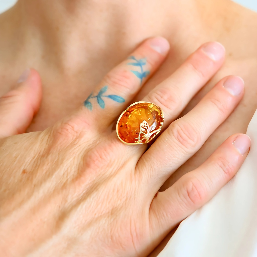 Baltic Amber Butterfly Ring | 14k Gold Plated Sterling Silver