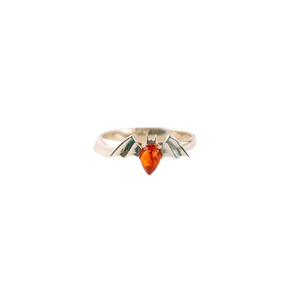 Baltic Amber Tiny Bat Ring in 925 Sterling Silver