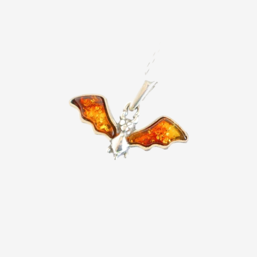 Adorable Bat Necklace|Genuine Baltic Amber|.925 Silver