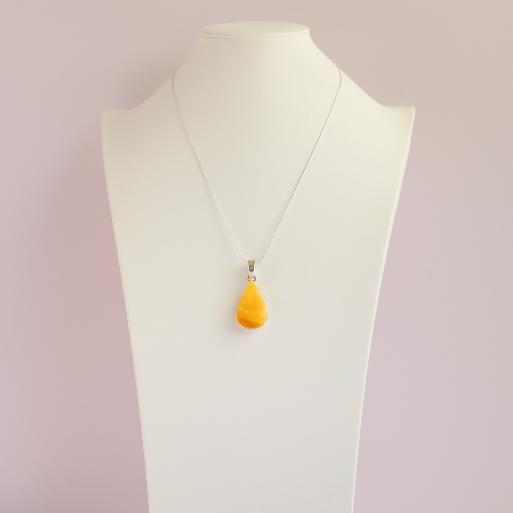 Natural Baltic Lemon Amber Pear Cut Pendant Necklace in 925 Sterling Silver