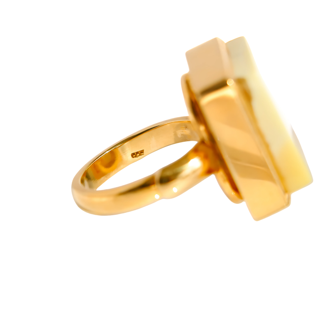 White amber square cut ring in 14k gold plated sterling silver, handmade with natural Baltic amber.