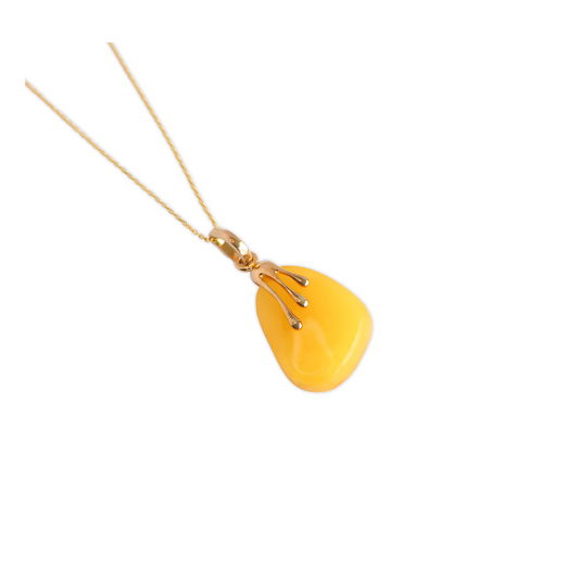 Natural Baltic Butterscotch Amber 14K Yellow Gold Plated Drip Pendant