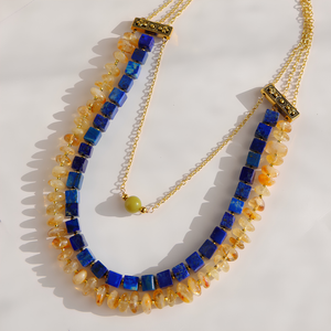 Lapis, Citrine & Olive Jade Statement Necklace