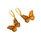 Genuine Baltic amber gold butterfly earrings with 14k gold plated s925 sterling silver, laser-cut design.