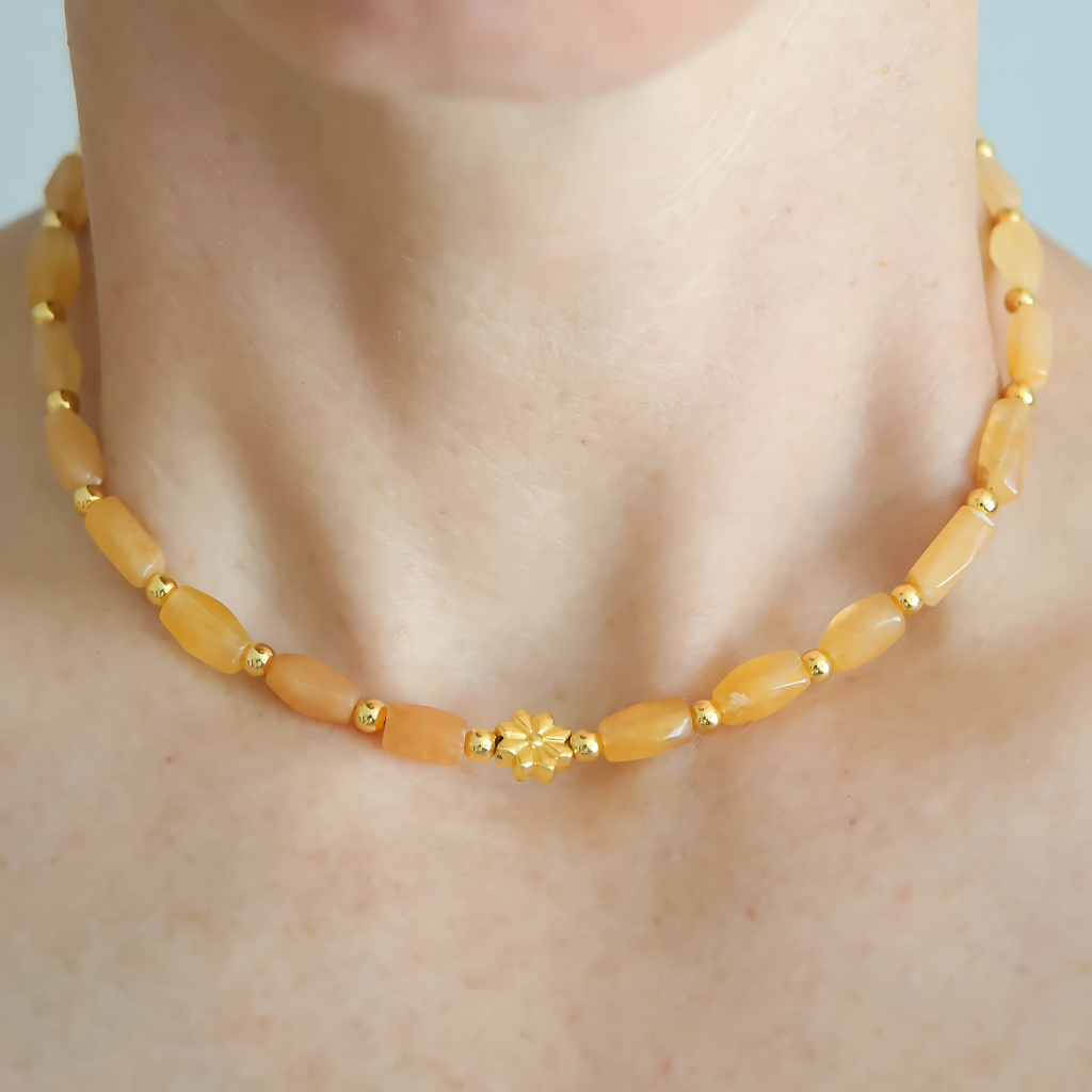 Sunflower Choker – Orange Agate & Gold Handmade Ombre Beaded Necklace
