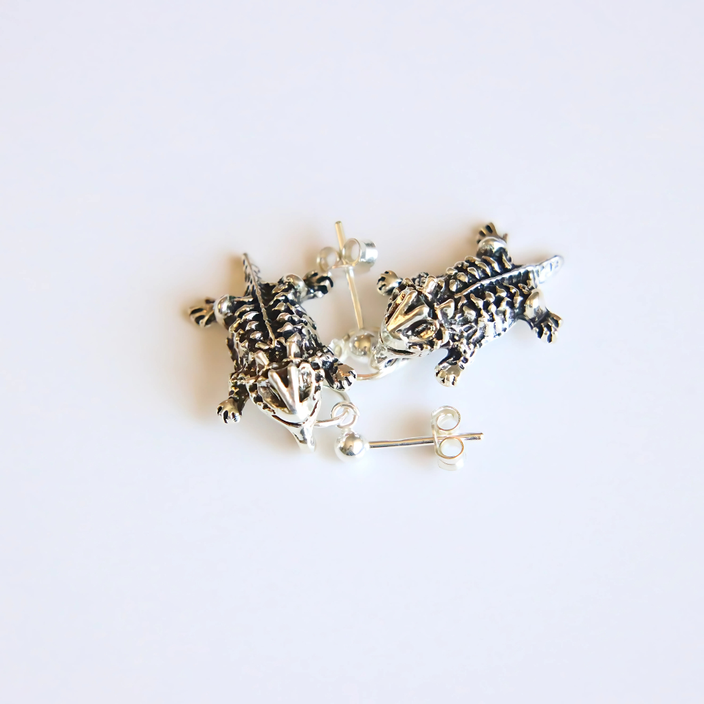 Horny Toad Dangle Earrings – Sterling Silver Southwest Lizard Jewelry