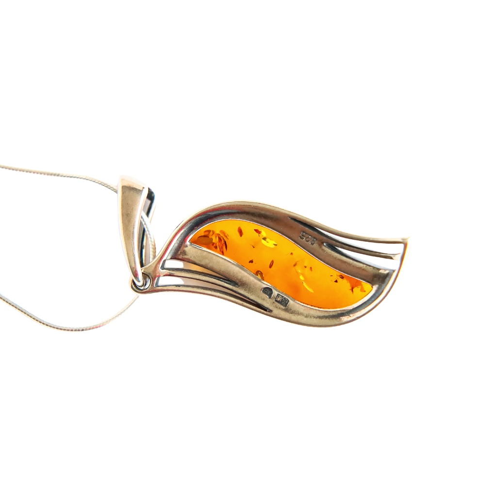 Amber Necklace – Genuine Lithuanian Cognac Pendant in Sterling Silver