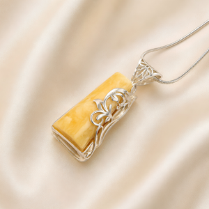 Butterscotch Amber Necklace With Sterling Silver Floral Inlay