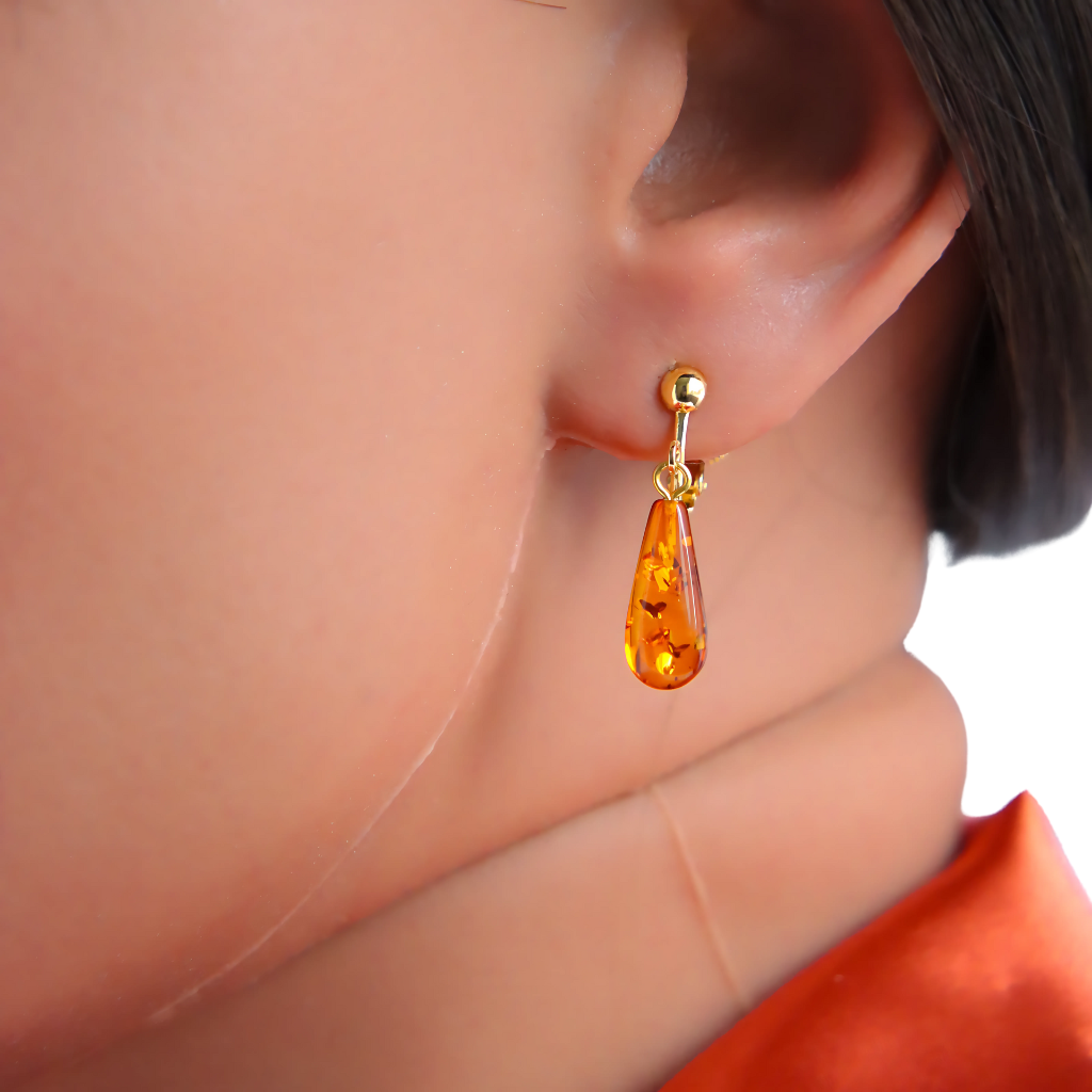 amber drop earrings-screw back