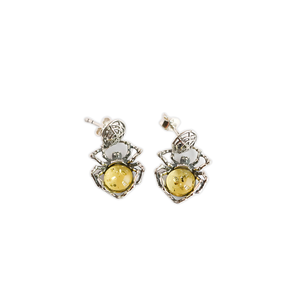 Baltic Amber Spider Earrings in 925 Sterling Silver