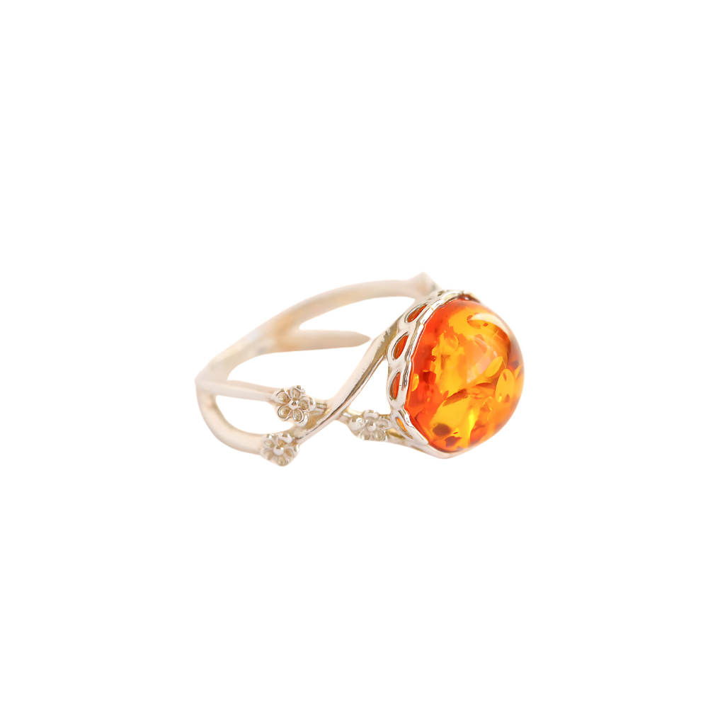 Flower Ring | Genuine Baltic Cognac Amber in 925 Sterling Silver
