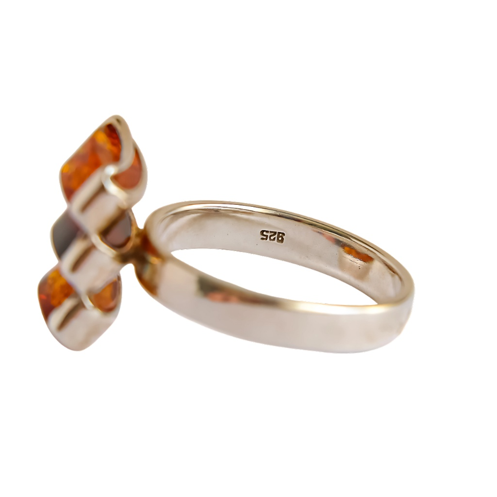 Amber Ring in 925 Sterling Silver | Lithuanian Cherry & Cognac Design
