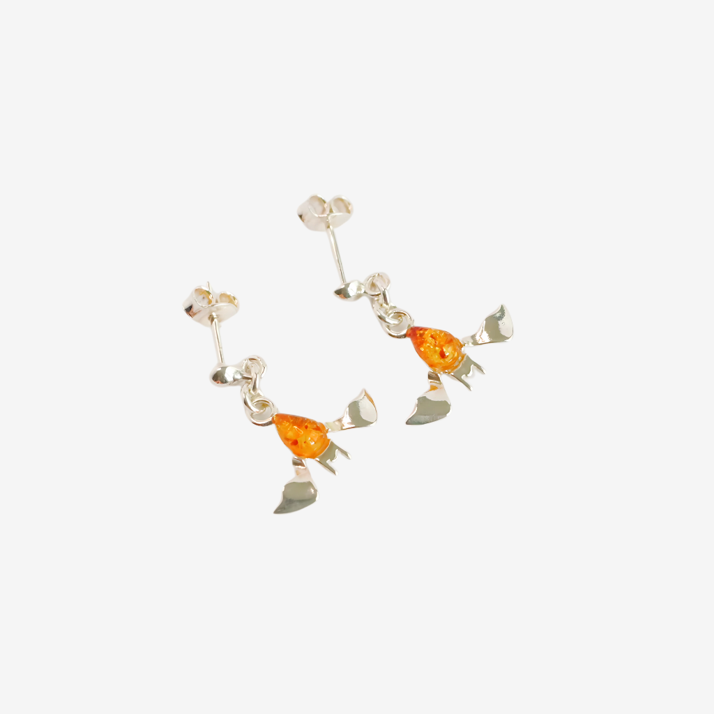 Baltic Amber Tiny Bat Dangle Earrings in 925 Sterling Silver